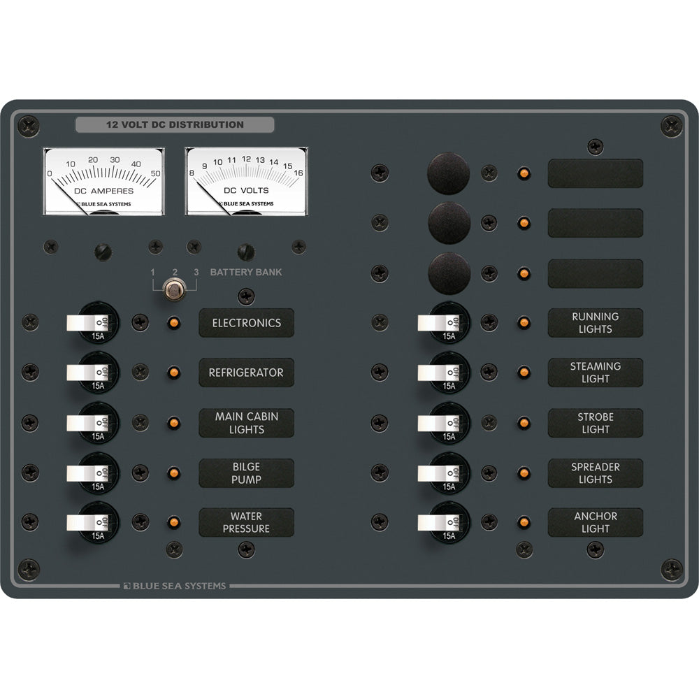 Blue Sea 8068 DC 13 Position Toggle Branch Circuit Breaker Panel, White Switches