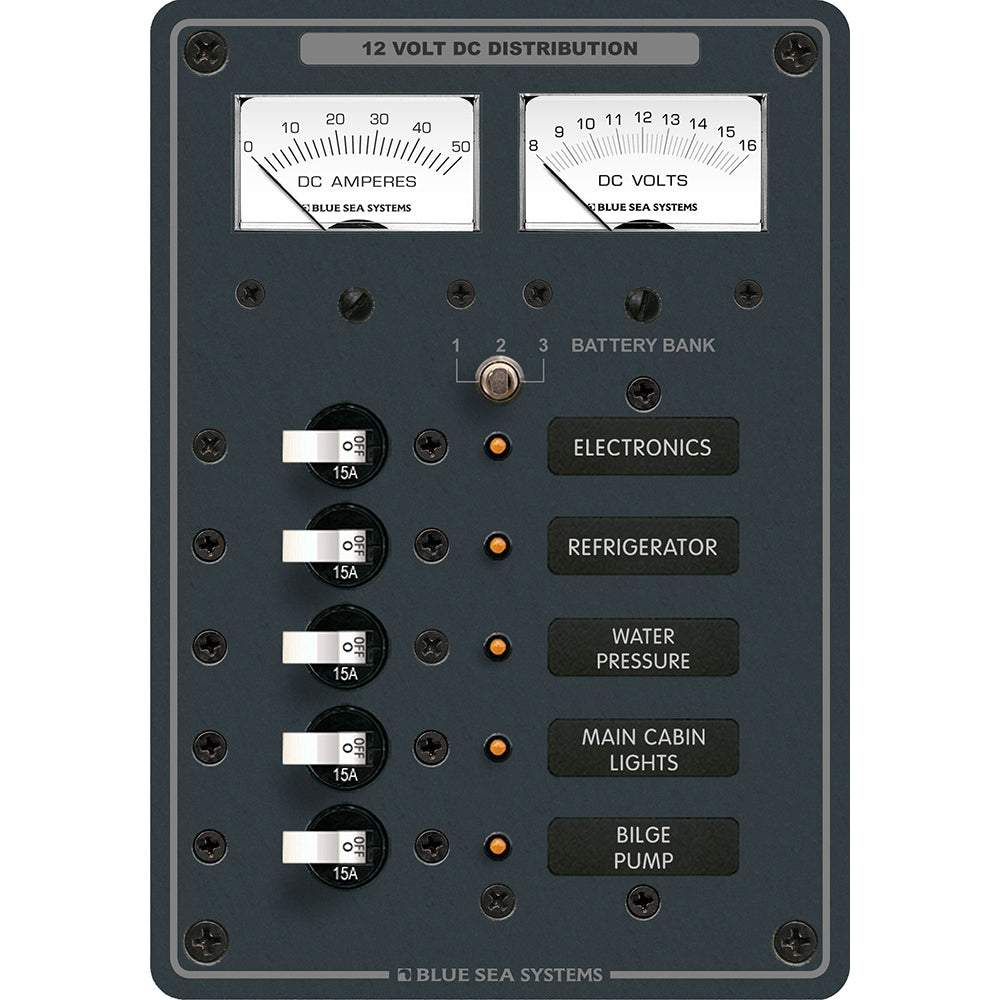 Blue Sea 8081 DC 5 Position Toggle Branch Circuit Breaker Panel, White Switches