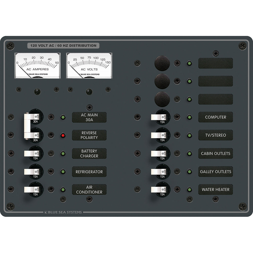 Blue Sea 8076 AC Main +11 Positions Toggle Circuit Breaker Panel, White Switches