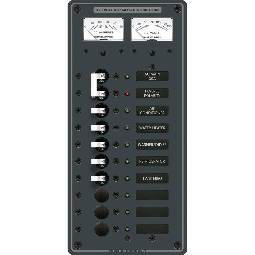 Blue Sea 8074 AC Main +8 Positions Toggle Circuit Breaker Panel, White Switches