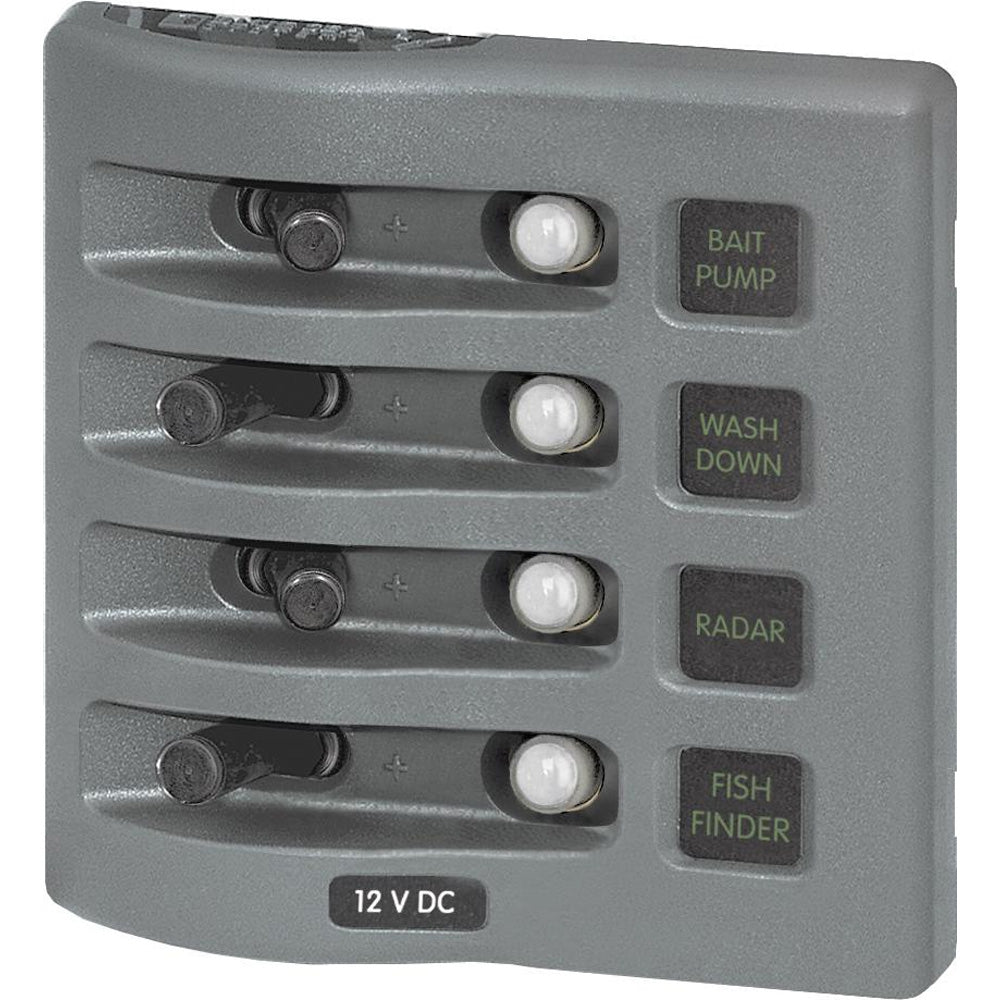 Blue Sea 4374 WeatherDeck Water Resistant Circuit Breaker Panel 4 Position, Grey