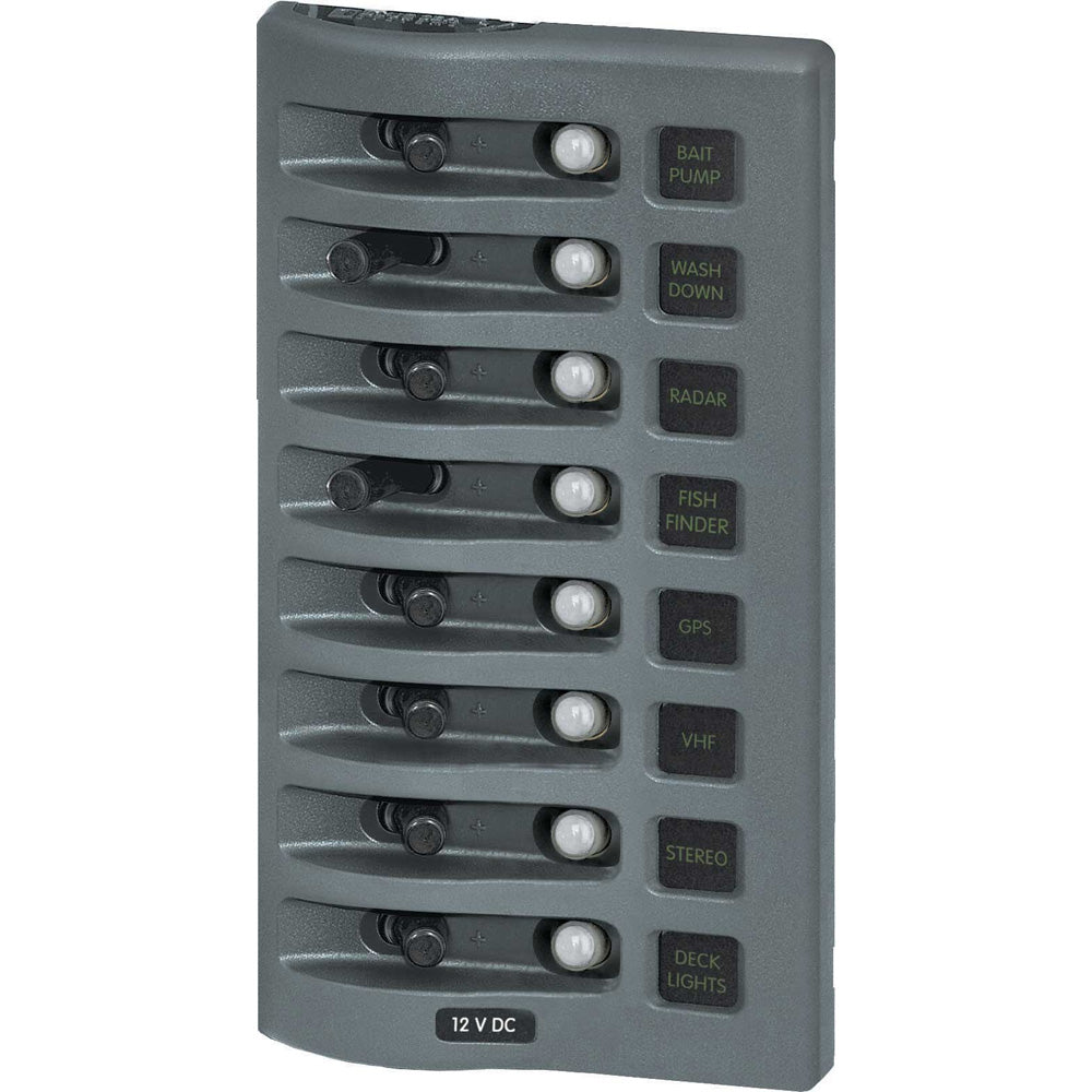 Blue Sea 4378 WeatherDeck Water Resistant Circuit Breaker Panel 8 Position, Grey