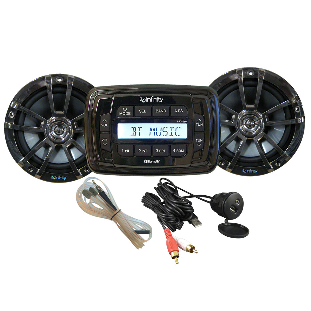 Infinity MPK250 Package with Two Way Chrome Marine USB Waterproof Speakers