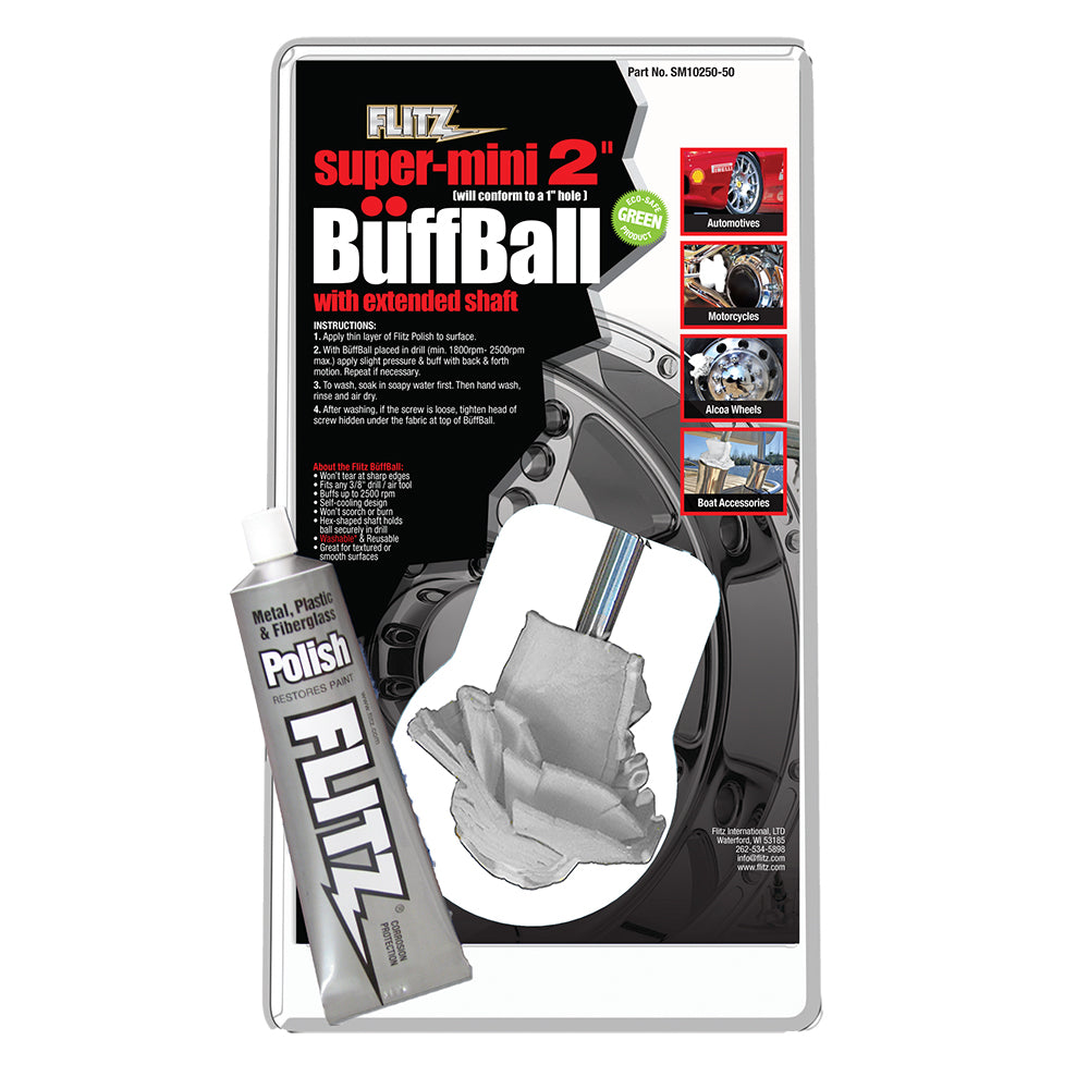 Flitz SM 10250-50 Buff Ball Super Mini 2" with 1.76oz Tube Flitz Polish, White