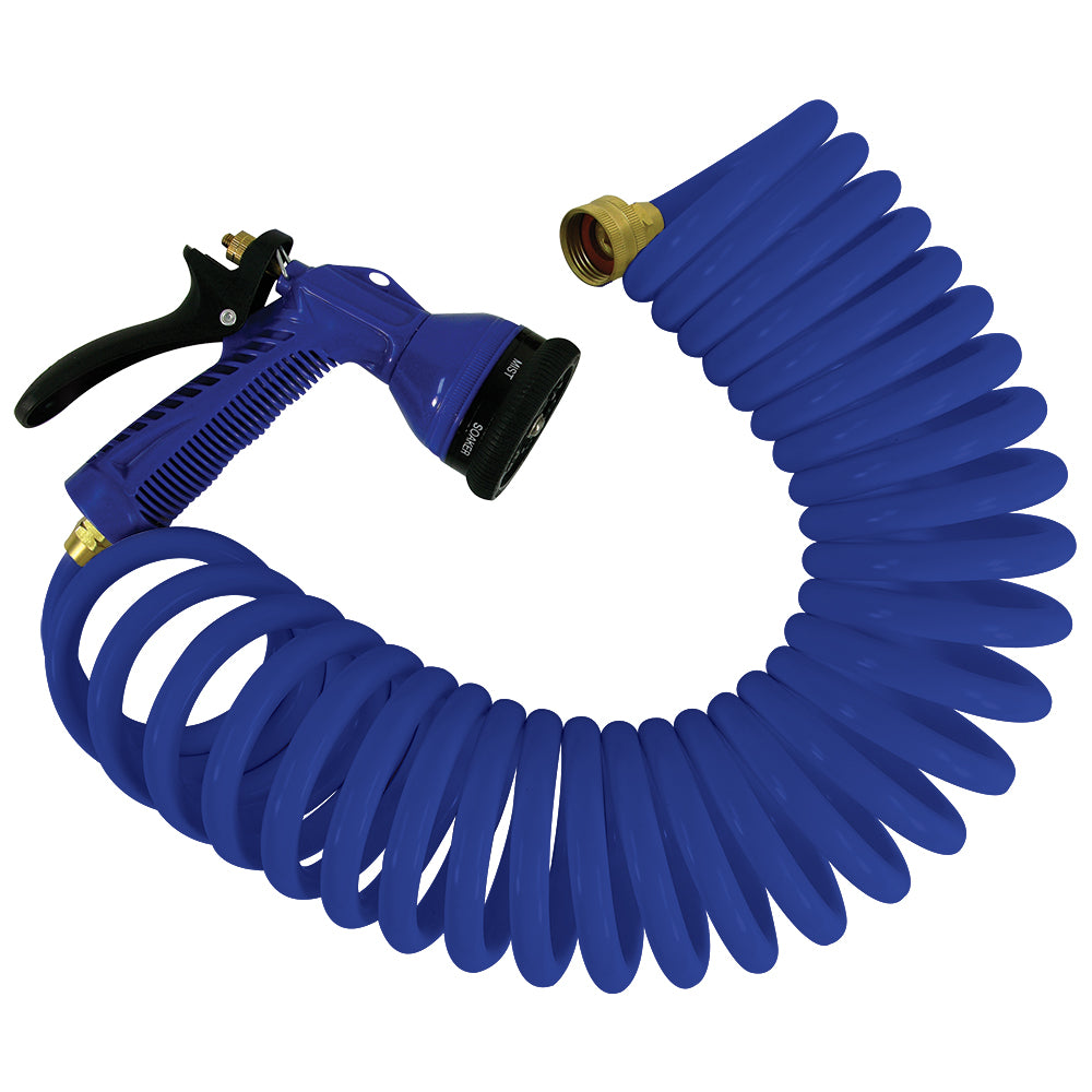 Whitecap 50' Blue Coiled Hose with Adjustable Nozzle