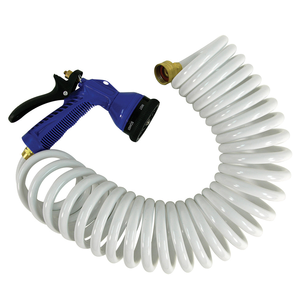 Whitecap 50' White Coiled Hose with Adjustable Nozzle