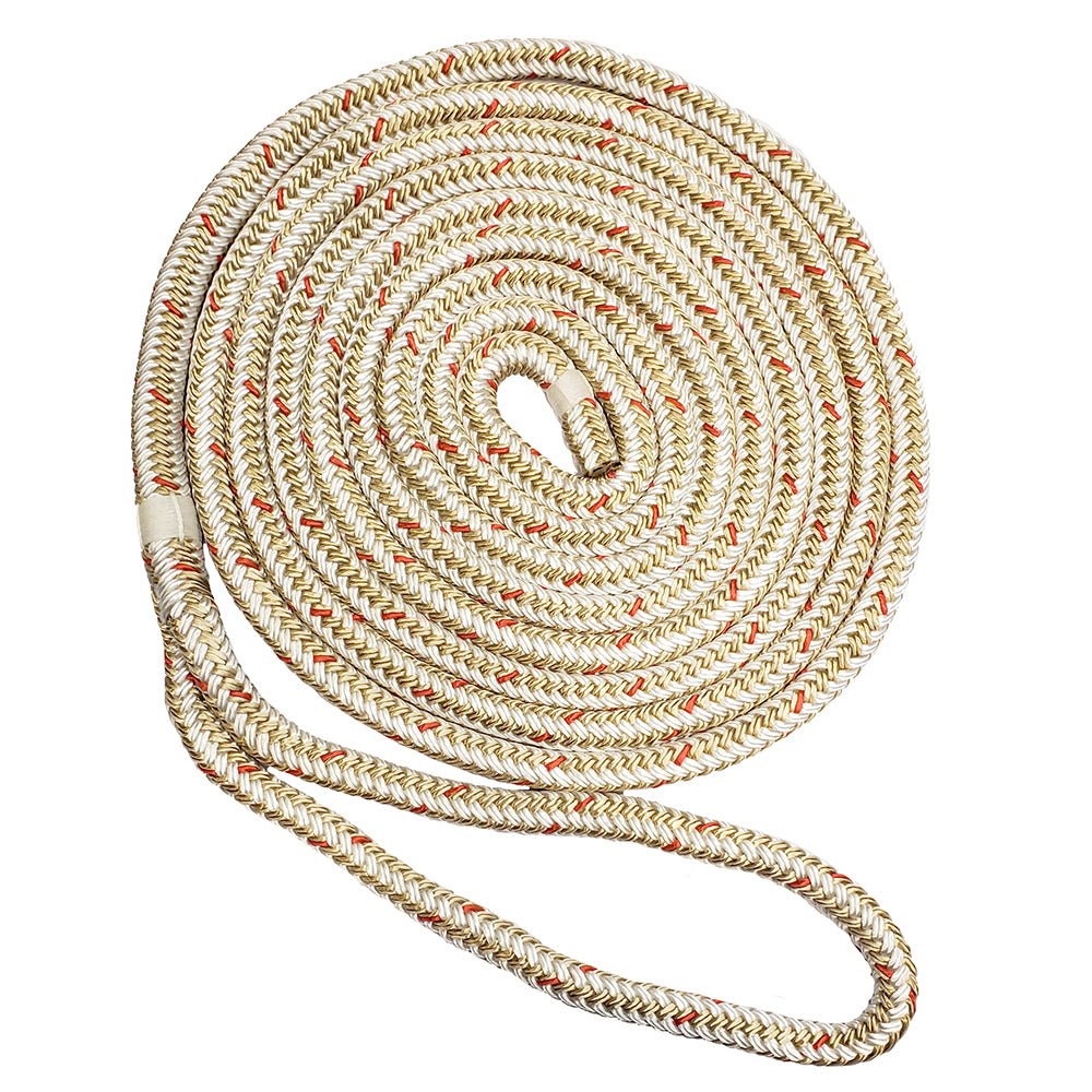 New England Ropes 1/2" Double Braid Dock Line - White/Gold with Tracer - 25'