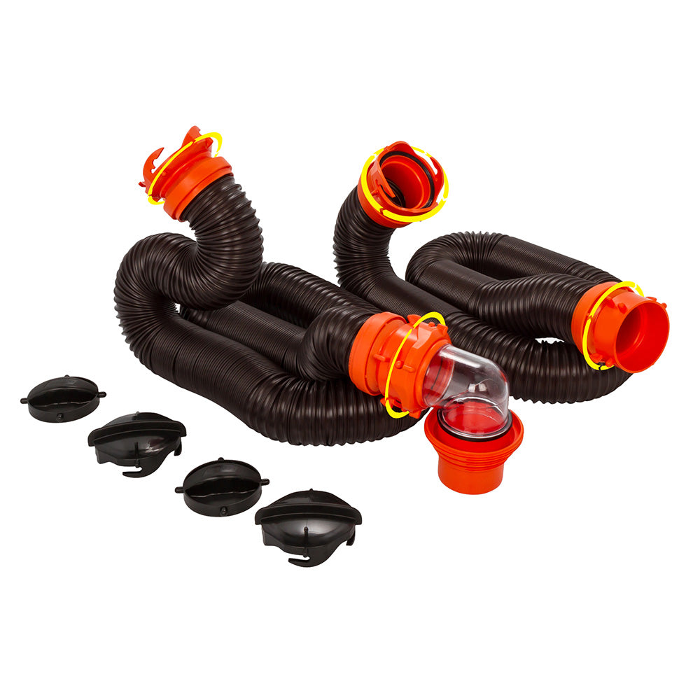 Camco RhinoFLEX 20' Sewer Hose Kit with 4 In 1 Elbow Caps