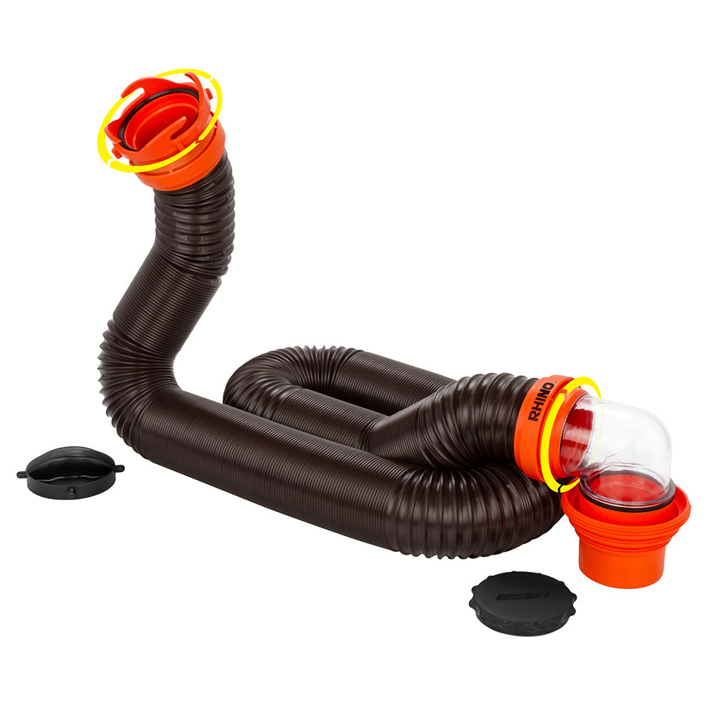 Camco RhinoFLEX 15' Sewer Hose Kit with 4 In 1 Elbow Caps