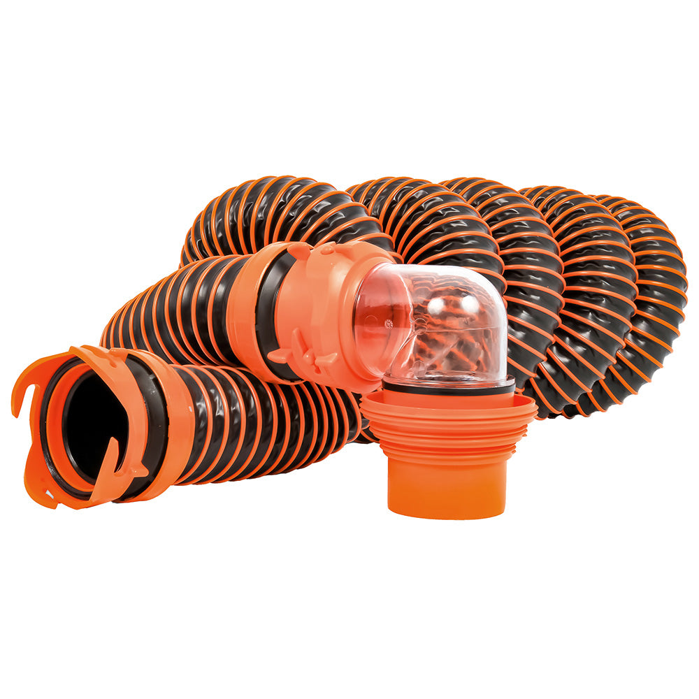 Camco RhinoEXTREME 15' Sewer Hose Kit with Swivel Fitting 4 In 1 Elbow Caps