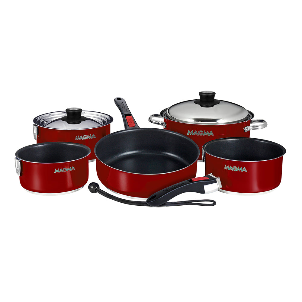 Magma Nestable 10 Piece Induction Non-Stick Enamel Finish Cookware Set Magma Red