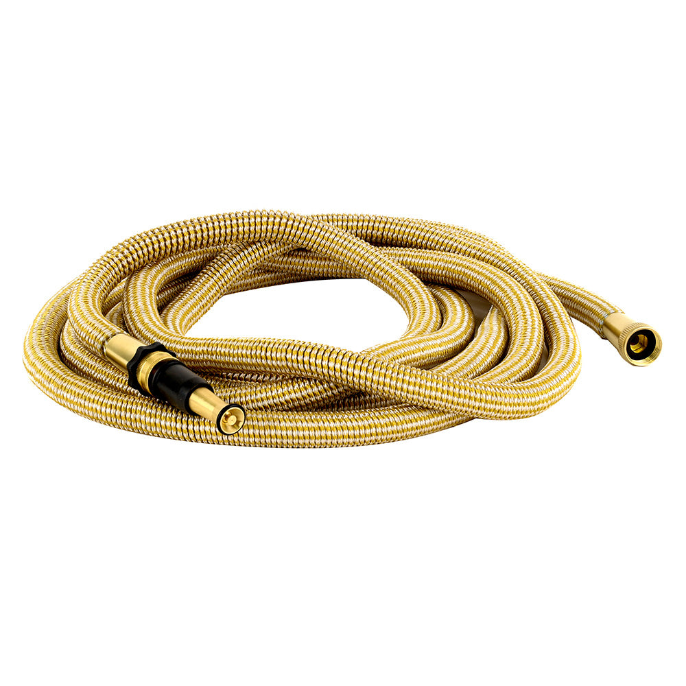 HoseCoil 50' Expandable PRO with Brass Twist Nozzle & Nylon Mesh Bag, Gold/White