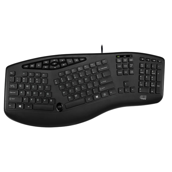 Adesso AKB-160UB TruForm 104-Key USB Ergonomic Desktop Keyboard for Windows