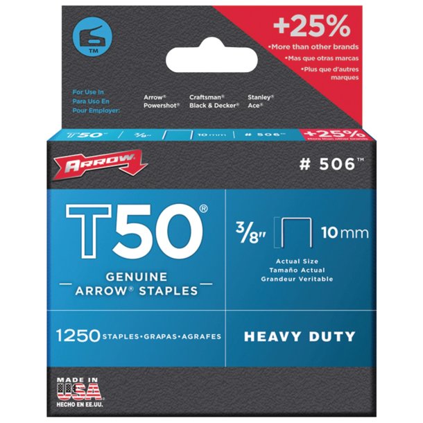 Arrow 50624 T50 Staples, 1,250 pk (3/8")