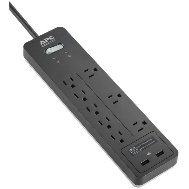 APC PH8U2 8-Outlet Home/Office Series Surge Protector with 2 USB Ports, 6ft Cord