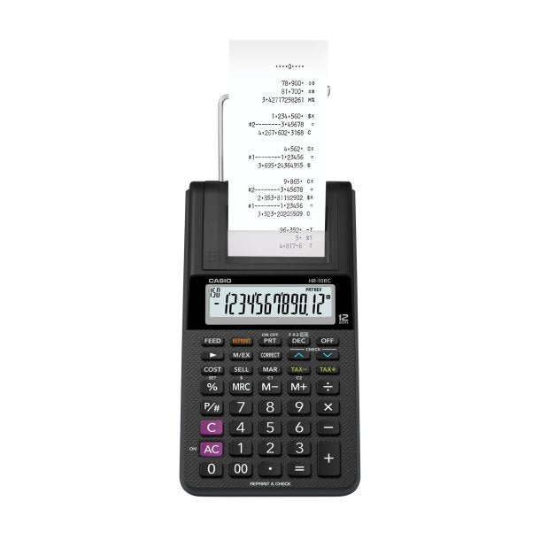 CASIO HR-10RC Portable Printing Calculator, 12 Digits, with Adapter, Black