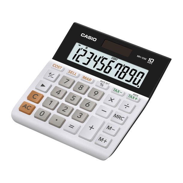 CASIO MH-10M MH-10M Wide-Display Desktop Calculator, 10 Digit, Solar Power White