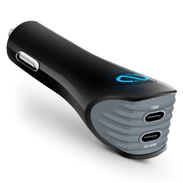 Naztech Turbo 30-Watt USB-C PD + USB-C Car Charger with LED Power Indicator