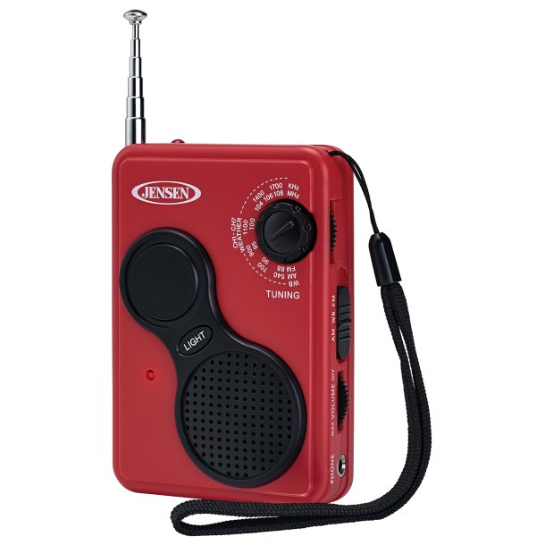 JENSEN JEP-100 Portable Digital AM/FM Weather Radio with Flashlight, Red