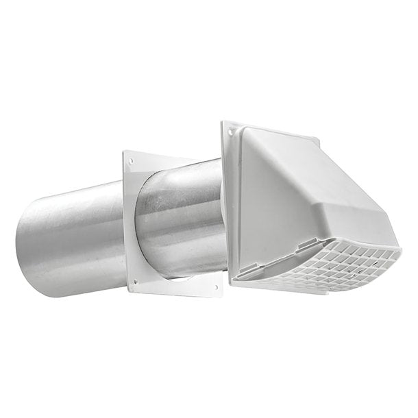 Lambro 224W 4" White Plastic Preferred Hood Vent w/ Tail Pipe, Removable Screen