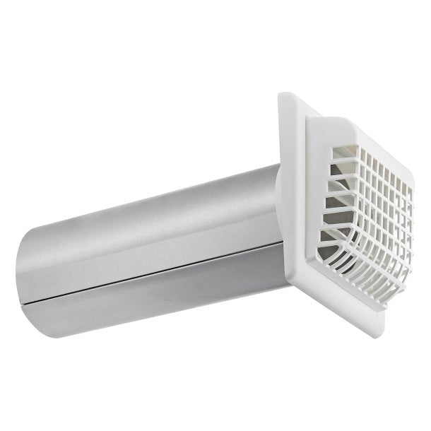 Lambro 267WG 4" White Plastic Louvered Vent w/ Tail Piece and Bird/Rodent Guard