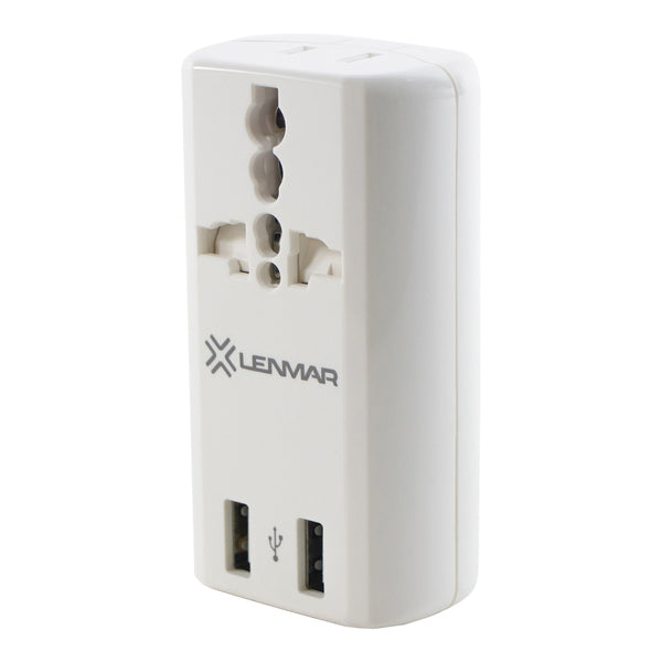 Lenmar AC150USBW Ultracompact All-in-One Travel Adapter with Two USB Port, White