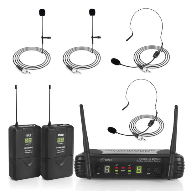 Pyle PDWM3400 Premier UHF Wireless Microphone System w/ 2 Body Packa 2 Headsets