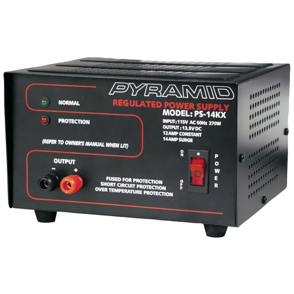 Pyramid PS14KX Car Audio 12-Amp Bench Power Supply wirh Fuse Protected, Black