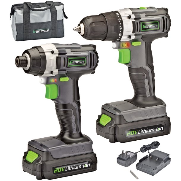 Genesis GL20DIDKA2 20-Volt Cordless Li-Ion 2-Speed Drill/Impact Driver Combo Kit