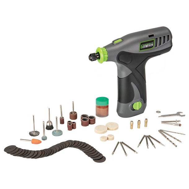 Genesis GLRT08B-65 8-Volt Li-Ion Rotary Tool with 65-Piece Accessory Set