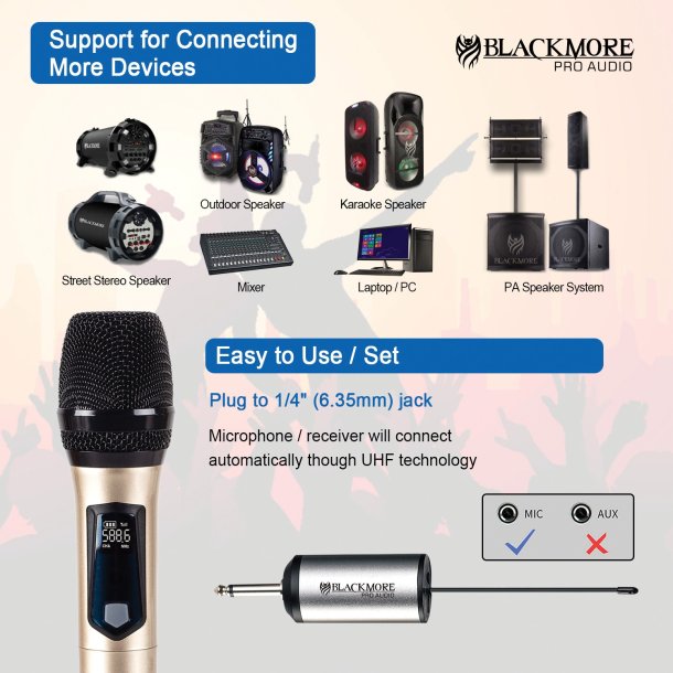 Blackmore Pro Audio BMP-13 Handheld Rechargeable Wireless UHF Microphone System