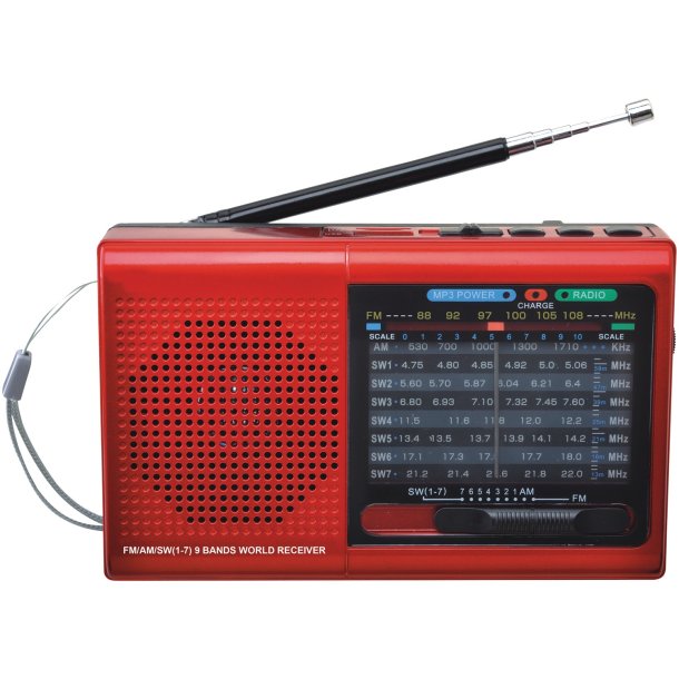 Supersonic 9-Band Rechargeable Radio with Bluetooth and USB/microSD Input, (Red)