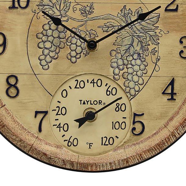 Taylor Precision 5253897 14" Wine Time Poly Resin Clock and Thermometer