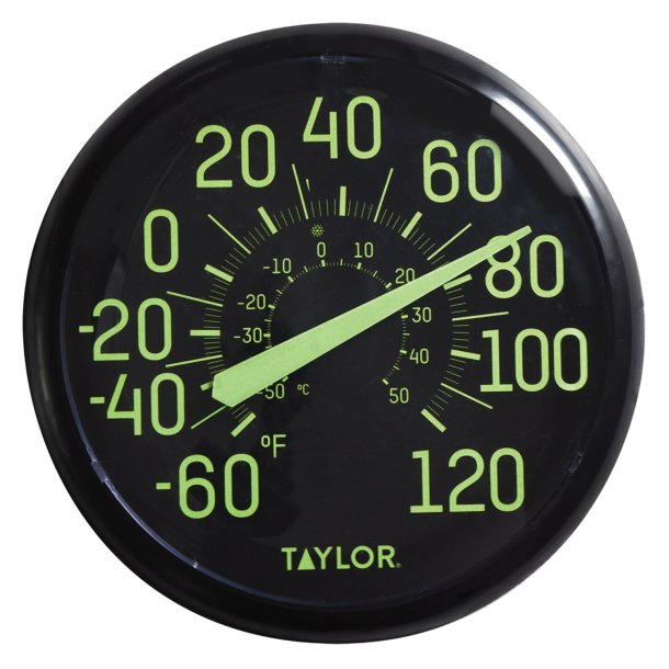 Taylor Precision 5267459 13.25" Indoor/Outdoor Glow-in-the-Dark Thermometer