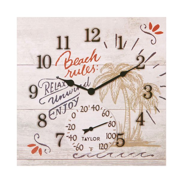 Taylor Precision 5280580 14" x 14" Beach Rules Poly Resin Clock with Thermometer