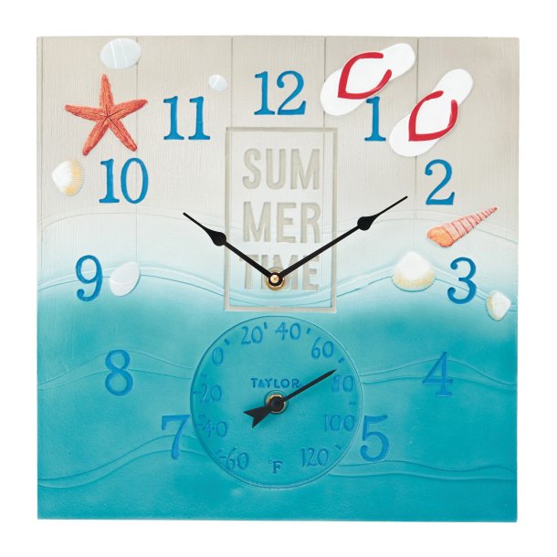 Taylor Precision 5293763 14" x 14" Summertime Poly Resin Clock and Thermometer