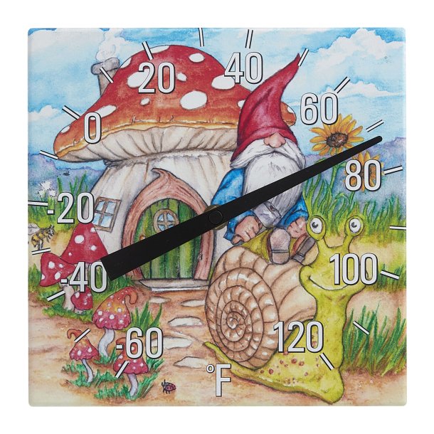 Taylor Precision 5300476 8-In. x 8-In. Gnome Garden Ceramic Tabletop Thermometer