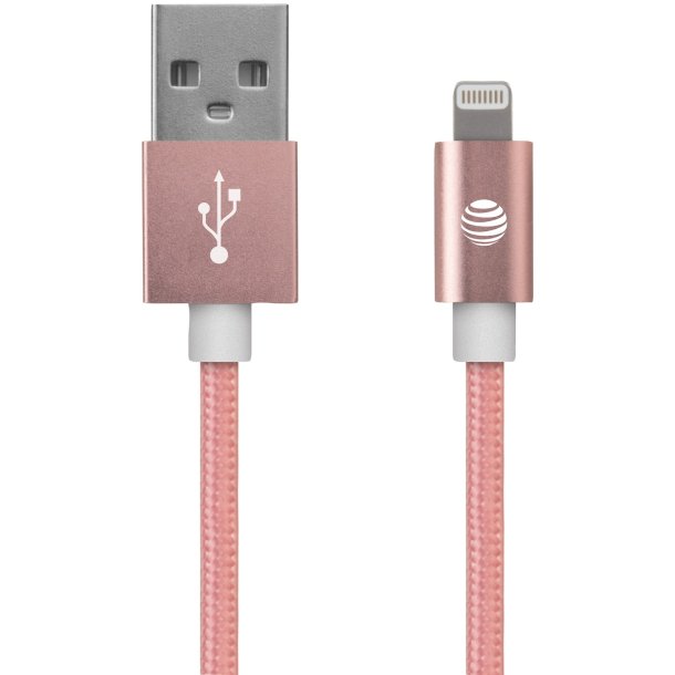 AT&T SC03B-LGT-ROS Charge & Sync Braided USB to Lightnings Cable, 4ft (Pink)