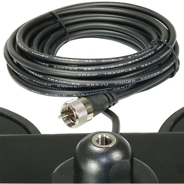 Tram 5" Tri Magnet CB Antenna Mount, Rubber Boots and 18' RG58A/U Coaxial Cable